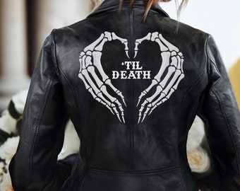 Personalized Embroidered Leather Jackets, Custom Skeleton Hands Leather Jackets, Leather Jackets Wedding Gifts, Bachelorette Leather Jackets