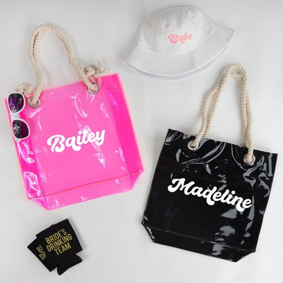 Customizable Clear Tote Bag, Bridesmaid Tote Bag, Reusable Beach Party Favor, Transparent Bachelorette Tote, Custom Bridesmaid Tote Bag Gift