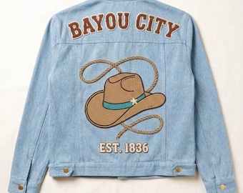 Custom Beaded Western Denim Jacket Fort Worth Cowboy Boot Jean Jacket Personalized Bride Rodeo Bachelorette Jacket