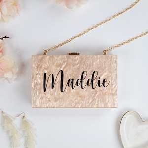 Personalized Marbled Acrylic Clutch Bag, Customized Name Box Clutch, Bachelorette Party Box Clutch, Bridesmaid Marbled Acrylic Box Clutches