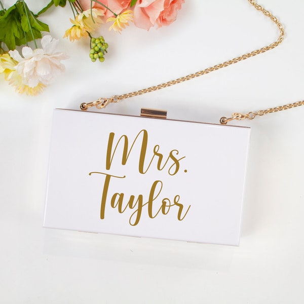 Personalized Acrylic Clutch, Box Clutch, Custom Mrs. Clutch, Bridal Clutch, Custom Bride Clutch, Mrs. Purse, Acrylic Purse, Acrylic Clutch