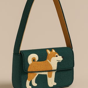 Forest Green Pet Purse, Custom Pet Beaded Tote Bag, Pet Portrait Shoulder Accessory, Green Dog Mom Gift Bags, Rustic Pet Lover Handbag Gifts