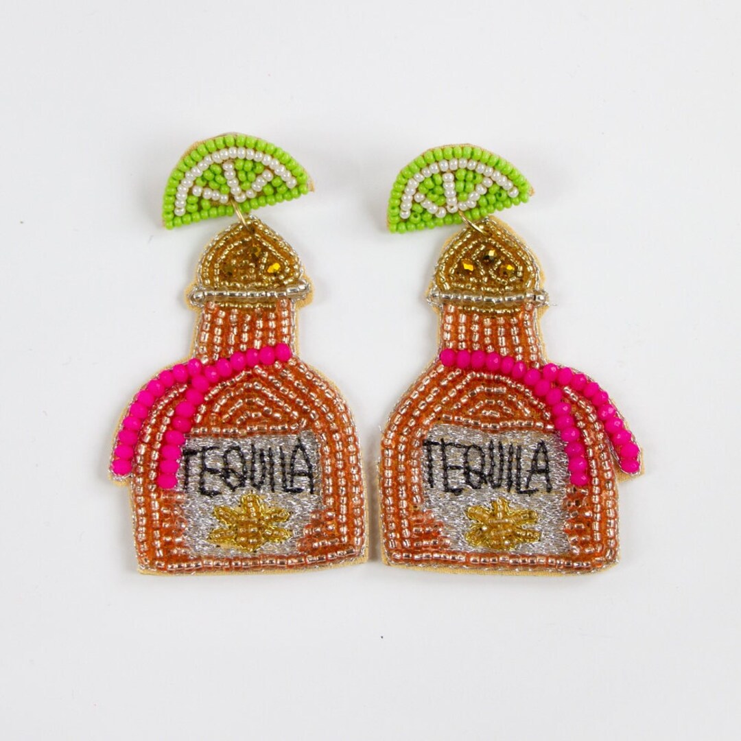 Tequila Earrings, Tequila Bottle Earrings, Beaded Tequila Bottle Earrings, Seed Bead Tequila
