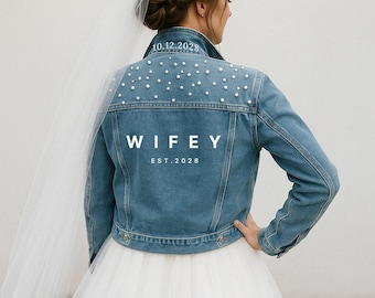 Personalized Denim Jacket for Brides, Custom Denim Jacket for Brides, Bachelorette Party Denim Jacket, Customized Jean Jacket, Bridal Jacket