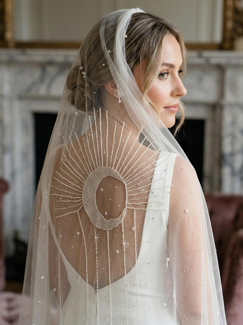 Celestial Wedding Veil, Moon Star Veil, Constellation Veil, Astrology Bridal Veils, Starry Night Veils, Cosmic Bridal Veils, Celestial Veils image 2