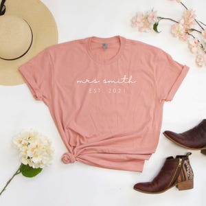 Personalized Mrs. T-Shirts, Bachelorette Party Tees, Wedding Party T-Shirts, Customized Bridal T-Shirts, Custom Mrs. Tees Gifts, Bach Tees image 1