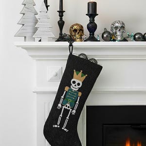 Skeleton Christmas Stocking, Beaded Nutcracker Stocking, Gothic Holiday Decor, Cute Skeleton Nutcracker Stocking, Unique Christmas Stockings