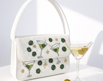 Olive Martini Bag, Beaded Shoulder Bag, Cocktail Purse, Martini Clutch, Olive Clutch, Beaded Purse, Cocktail Party Bags, Elegant Beaded Bags