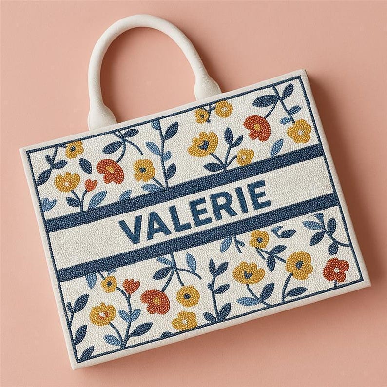 Personalized Beach Tote Bags, Custom Name Bags, Ocean Wave Purses, Coastal Handbag, Beaded Beach Tote, Tropical Tote Bag, Sea Life Tote Bags Design 2