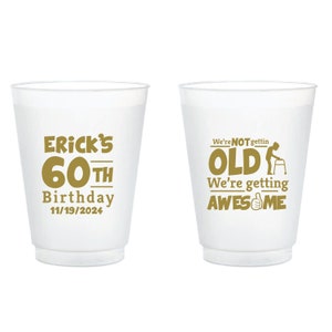 60th Birthday Frosted Cups, Personalized Birthday Cups, Plastic Printed Frosted Cup, Birthday Party Cups, Custom Frosted Cups (34)