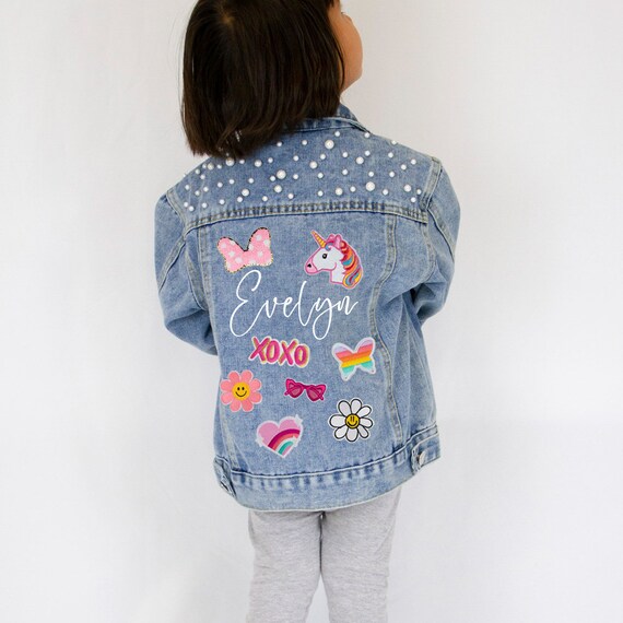 Cadeaux veste en jean perlee bleue Cadeaux veste en jean personnalisee Veste en jean personnalisee Cadeaux veste en jean personnalisee Cadeau veste en jean personnalisee pour enfant Etsy Canada