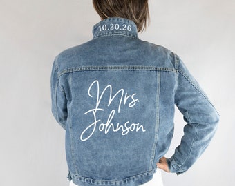 Personalisierte Jeansjacke für die Braut, Braut-Jeansjacken, Junggesellinnen-Party-Jeansjacken, zukünftige Mrs-Jeansjacke, individuelle Mrs-Jeansjacken