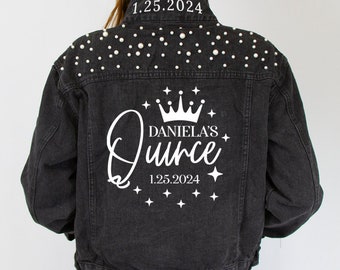 Black Pearl Quinceanera Jacket, Personalized Quinceanera Jean Jacket, Quinceanera Gift Jacket, Quinceanera Custom Jean Jacket, Custom Jacket