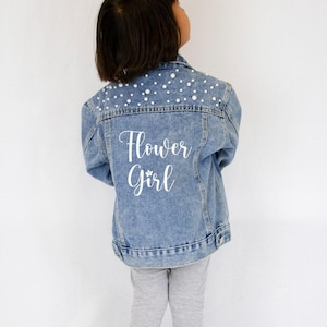 Blue Pearl Flower Girl Jacket, Flower Jean Jacket, Flower Girl Jackets, Personalized Wedding Denim Jacket, Custom Kid's Pearl Denim Jacket