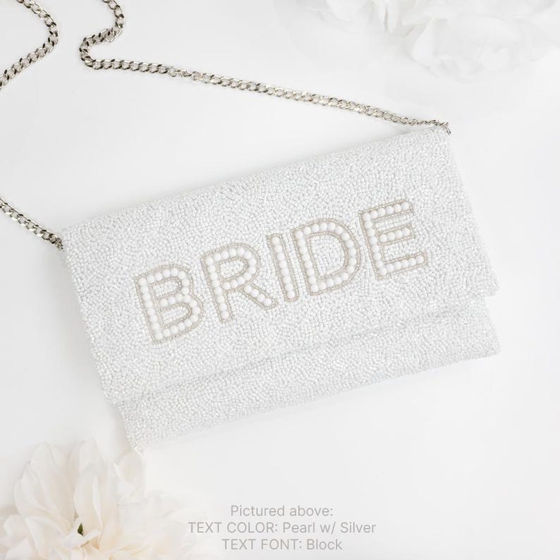 Mrs Pearl Clutch Bag, personalisierte Brautperlen-Clutch-Geldbeutel, kundenspezifische Brautperlen-Samen-Perlen-Clutch-Tasche - LHLFC Bild 6