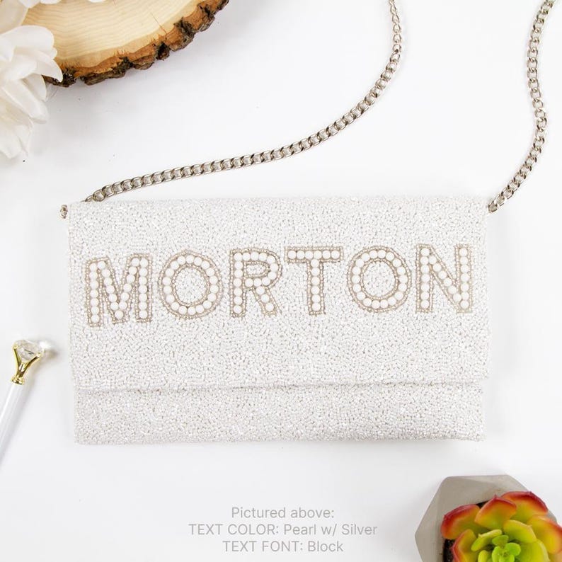 Mrs Pearl Clutch Bag, personalisierte Brautperlen-Clutch-Geldbeutel, kundenspezifische Brautperlen-Samen-Perlen-Clutch-Tasche - LHLFC Bild 7