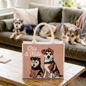 Borsa tote personalizzata con perline per animali domestici, borse tote personalizzate per cani, borse tote personalizzate per gatti con perline, borse tote con ritratti di animali domestici, borsa per animali domestici realizzata a mano con perline, borsa tote personalizzata per mamme di cani immagine 9