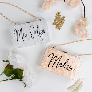 Custom Name Marbled Acrylic Box Clutch Gifts, Personalized Bridal Box Clutch, Custom Bachelorette Party Box Clutch, Acrylic Box Clutches-LP