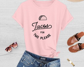 Camisa de revelación de embarazo, camisa de nueva mamá, camisa de papá nuevo, camisa de espera, camisa embarazada, camisa de revelación de bebé, tacos para dos, para que mamá sea (163)