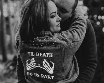 Schwarze Perle Kundenspezifische Hochzeit Jeansjacke, Braut Jacke für Hochzeit, Braut Schwarze Perle Jeansjacke, Gothic Braut Blaue Perle Jacke Geschenke