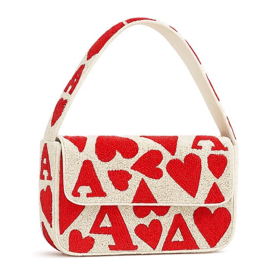 Stylish Red and White Heart Embellished Women\'s Bag Evelynn Heart Beaded Hobo Bag – INK+ALLOY LLC main image 2