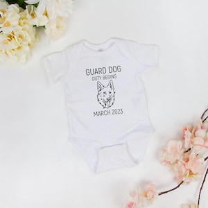 Guard Dog Duty Begins Baby Bodysuits, Custom Pet Dog Onsie, Personalized Baby Shower Onsie Gift, Custom Baby Shower Bodysuits, New Baby Gift