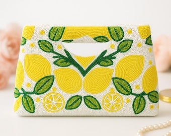 Zitrone Geldbörse, Zitrone Perlen Geldbörse, Zitrus Geldbörse, Zitrone Handtasche, Zitrus Perle Clutch Geldbörse, Sommer Geldbörse, Perlen Clutch Geldbörse, Perlen Clutch Tasche