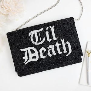 Elegant Gothic Clutch, Vintage Gothic Bridal Purse, Gothic Bride Evening Bag, Black and White Bead Bridal Clutch, Dark Romance Wedding Purse image 3