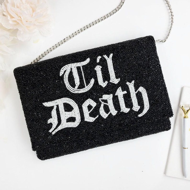 Elegant Gothic Clutch, Vintage Gothic Bridal Purse, Gothic Bride Evening Bag, Black and White Bead Bridal Clutch, Dark Romance Wedding Purse image 3