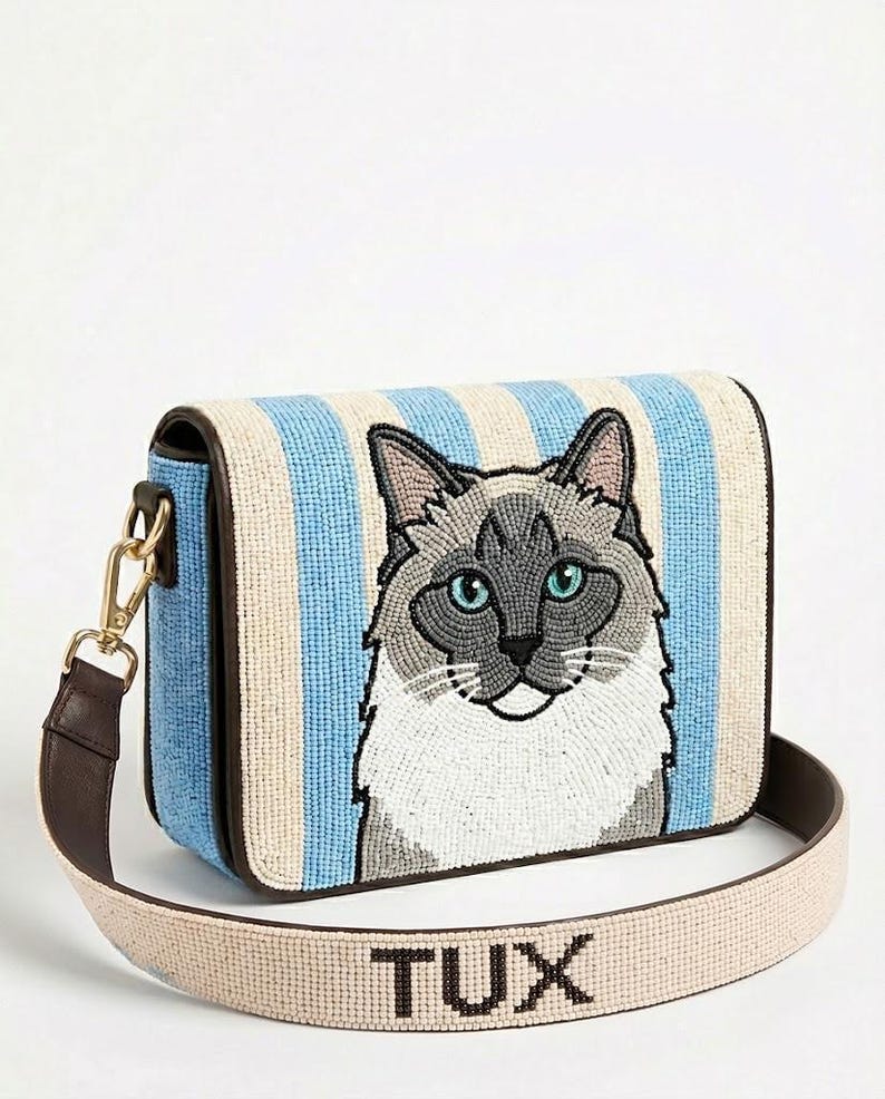 Spersonalizowana torebka z koralikami dla zwierząt, spersonalizowana torba na ramię dla zwierząt, torebka z portretem zwierząt, ręcznie robiona torebka dla zwierząt, spersonalizowana torebka z portretem zwierząt, prezent dla miłośnika zwierząt zdjęcie 6