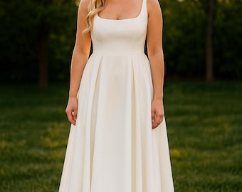Square Neckline Wedding Dress, Minimalist Gown, Classic Bridal Gown, Elegant Wedding Dress, Structured Wedding Dress, A-Line Wedding Dresses