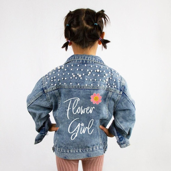 Pearl Flower Girl Denim Jacket, Custom Jean Jacket Gift