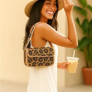 Cheetah Print Purse, Wild Pattern Bag Gifts, Leopard Style Purses, Handmade Cheetah Bags, Beaded Cheetah Shoulder Bag, Animal Print Handbags