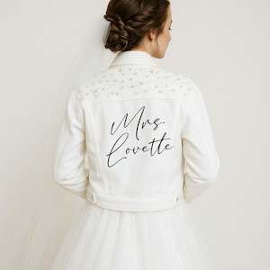 White Pearl Bridal Jean Jacket, Bride Denim Jacket, Bachelorette Denim Jacket, Wedding Party Jean Jacket, Custom Jean Jacket Bridal Gifts