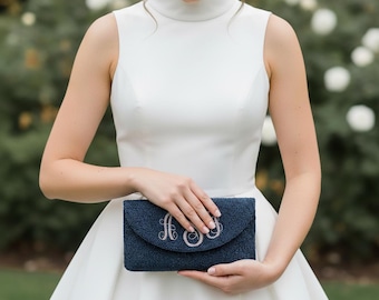 Bridal Clutch Bag, Beaded Bride Clutch, Half-Moon Wedding Clutch, Seed Bead Bridal Purse, Customized Bride Clutch, Bridal Accessories - HFU