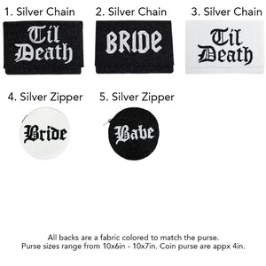 three fabric patches, each with a different design and color, that match the purse. The patches are labeled with the word "Silver Chain" and "Silver Chain" to indicate their purpose. The fabric patches are designed to match the purse in color and size, with purse sizes ranging from 10x6in to 10x7in. Coin purses are also available in sizes from 4x4in to 4x6in.