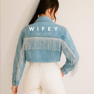 Blue Fringe Bachelorette Party Denim Jacket Personalized Wifey Denim Jacket, Custom Bride Jean Jacket, Wifey Denim Jacket Custom Jean Jacket