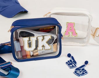 Aangepaste doorzichtige stadiontas met patch, op maat gemaakte doorzichtige stadiontas met riem, doorzichtige op maat gemaakte concertportemonnee, gepersonaliseerde doorzichtige stadiontas crossbody