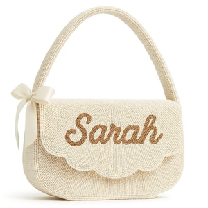 Beaded Bag, Ribbon Shoulder Bag, Custom Name Bag, Personalized Purse, Bridal Bag, Wedding Clutch, Personalized Handbag, Bridal Shoulder Bags image 1