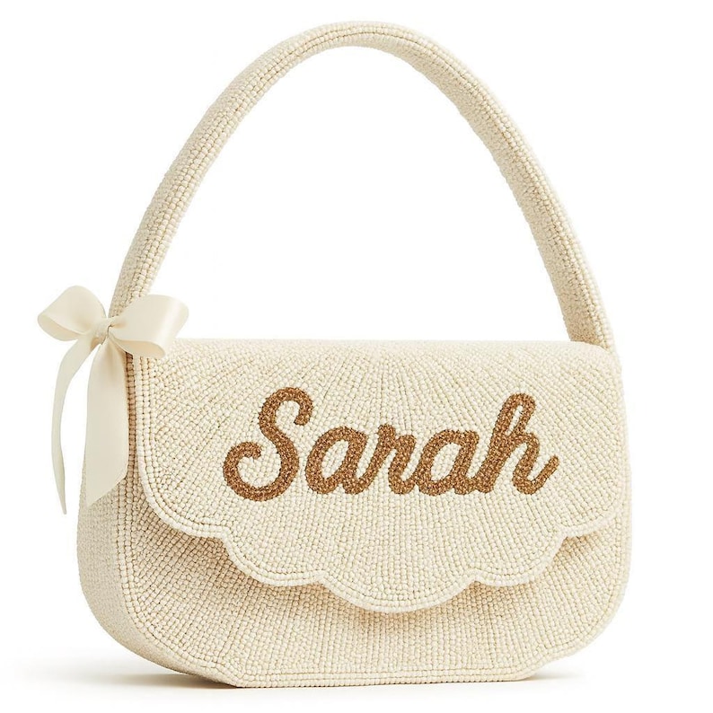 Beaded Bag, Ribbon Shoulder Bag, Custom Name Bag, Personalized Purse, Bridal Bag, Wedding Clutch, Personalized Handbag, Bridal Shoulder Bags image 1