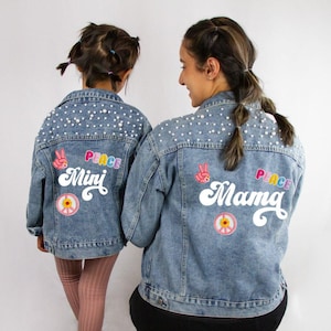 Blue Pearl Retro Mini Mama Denim Jackets, Mama and Mini Custom Jean Jackets, Mothers Day Gifts, Personalized Kids Denim Jacket, Jean Jacket
