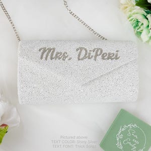 Bride Beaded Clutch, Custom Bachelorette Purse, Personalized Mrs. Last Name Clutch Bag, Bride Seed Bead Clutch Bag, Custom Clutch Bag - ENV