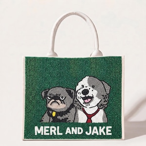 Borsa tote personalizzata con perline per animali domestici, borse tote personalizzate per cani, borse tote personalizzate per gatti con perline, borse tote con ritratti di animali domestici, borsa per animali domestici realizzata a mano con perline, borsa tote personalizzata per mamme di cani immagine 4