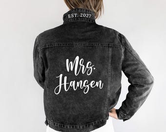 Maßgeschneiderte Frau Jeansjacke, schwarze Jeansjacke Geschenke, benutzerdefinierte Jeansjacke, maßgeschneiderte Jeansjacke, Hochzeit Jeansjacke, Bachelorette Jacke