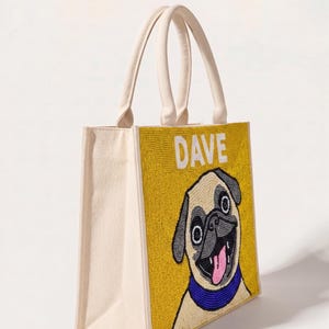 Borsa tote personalizzata con perline per animali domestici, borse tote personalizzate per cani, borse tote personalizzate per gatti con perline, borse tote con ritratti di animali domestici, borsa per animali domestici realizzata a mano con perline, borsa tote personalizzata per mamme di cani immagine 7