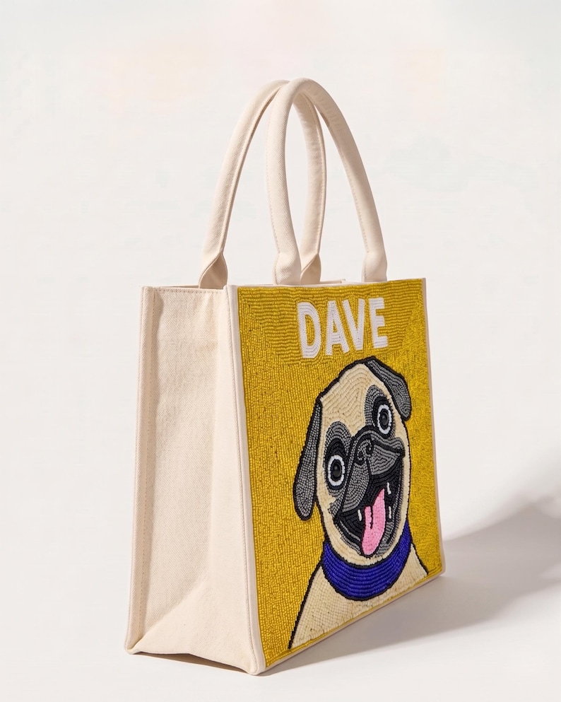 Borsa tote personalizzata con perline per animali domestici, borse tote personalizzate per cani, borse tote personalizzate per gatti con perline, borse tote con ritratti di animali domestici, borsa per animali domestici realizzata a mano con perline, borsa tote personalizzata per mamme di cani immagine 7