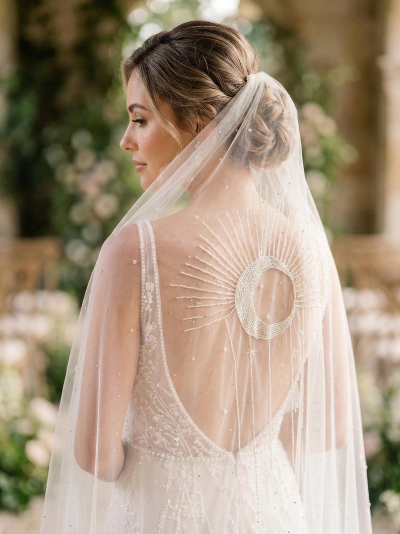 Celestial Wedding Veil, Moon Star Veil, Constellation Veil, Astrology Bridal Veils, Starry Night Veils, Cosmic Bridal Veils, Celestial Veils image 1