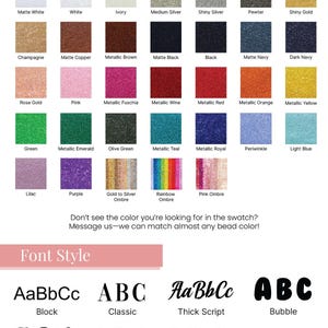 a collection of various bead colors and font styles, which can be used for customizing designs or creating unique patterns.