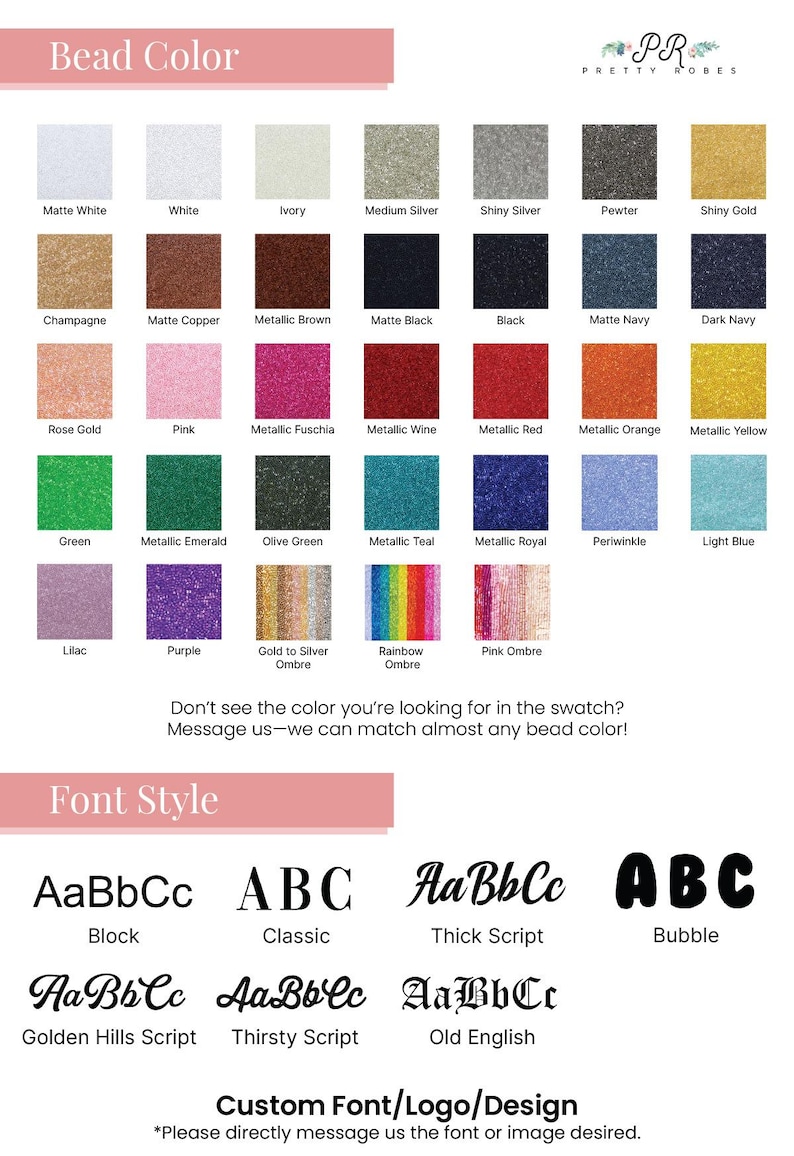a collection of various bead colors and font styles, which can be used for customizing designs or creating unique patterns.