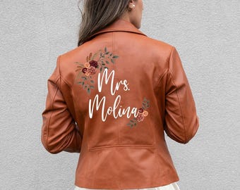 Giacca in pelle ricamata, giacca in pelle personalizzata, giacche in pelle da sposa, giacca personalizzata, giacca floreale da sposa, giacca in pelle da sposa personalizzata